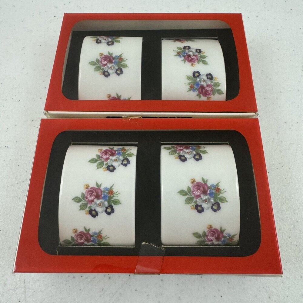 4 West Germany Floral Porcelain Napkin Rings Serviettenringe Funny Design